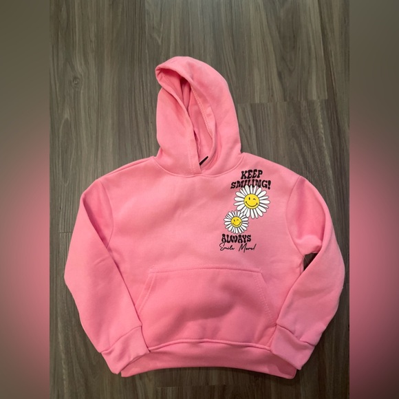 Pink Velvet girls Pink Graphic Hoodie with Daisy Print and positiveness size 5/6 - Picture 1 of 5